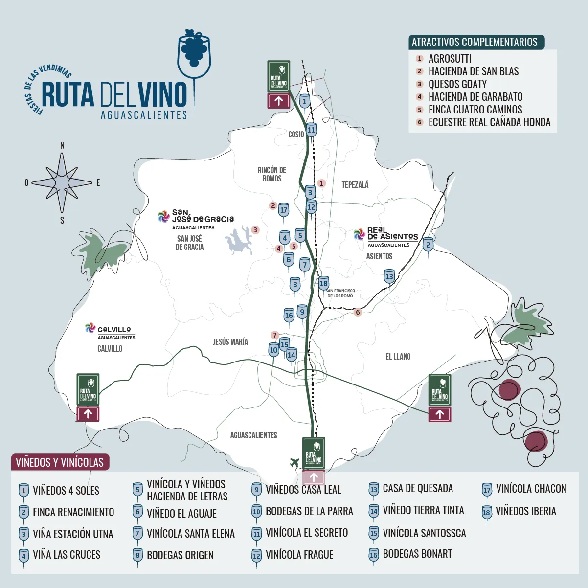 Mapa de la Ruta del Vino Aguascalientes